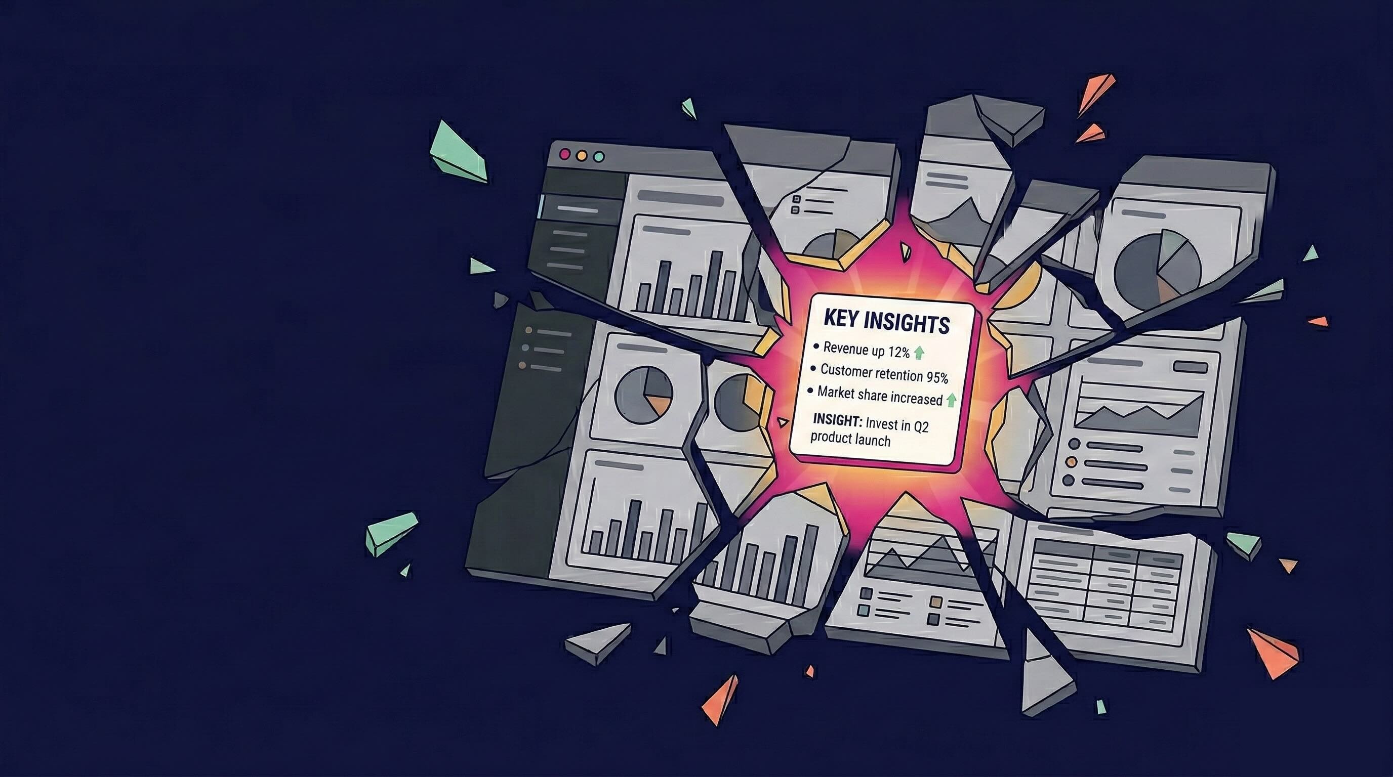 Abstract illustration representing AI-powered data analysis with colorful geometric shapes